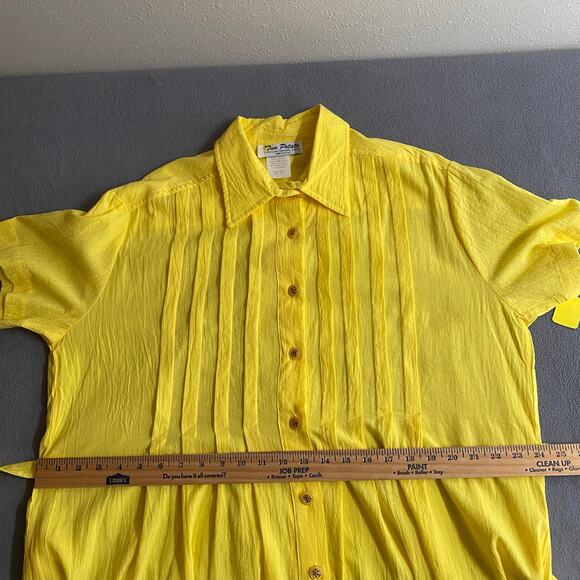 Vtg 80s 90s Two Potato Button Down Tie Back Short Sleeve Maxi Dress L Yellow NOS - Picture 13 of 16